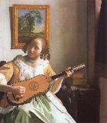 Jan Vermeer Woman is playing Guitar oil on canvas